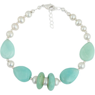                       Pearlz Ocean White Freshwater Pearl And Green Amazonite 7 Inches Bracelet For Girls                                              