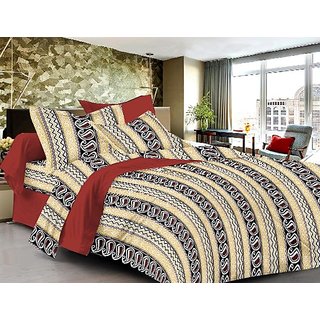 Minu cotton Double Bed Sheets With 2 Pillow Covers   -  Biege