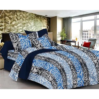 Minu cotton Double Bed Sheets With 2 Pillow Covers   -  Blue