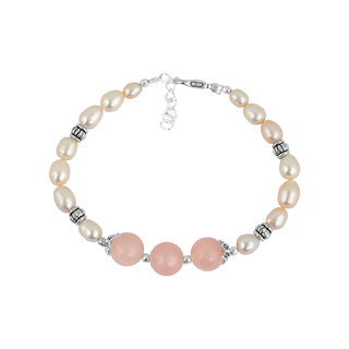                       Pearlz Ocean Orange Fresh Water Pearl And Dyed Quartzite 7 Inches Bracelet For Girls                                              