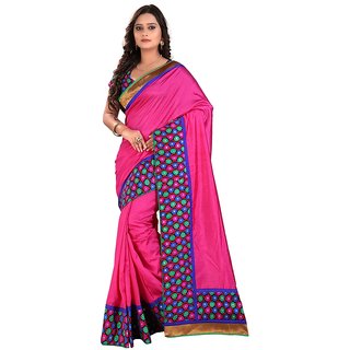 Threads Pink Art Silk Printed Saree With Blouse