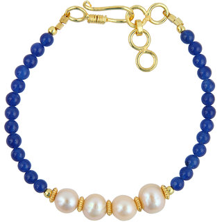 Pearlz Ocean Orange Freshwater Pearl And Blue Jade 7 inches Bracelet with Extension