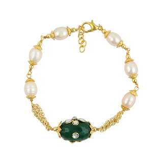                       Pearlz Ocean Orange Freshwater Pearl And Green Jade 7 inches Bracelet with Extension                                              
