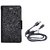 Mercury Wallet Flip Cover Case ZENFONE C  (BLACK) With Genuine USB Charging Data Cable