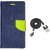 Mercury Wallet Flip Cover Case HTC 826  (BLUE) With usb data cable