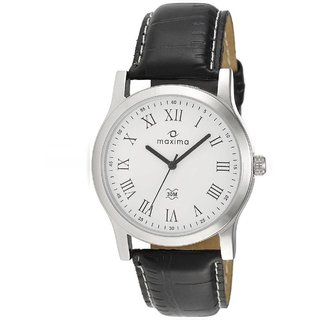 Maxima White Dial Black Leather Analog Watch
