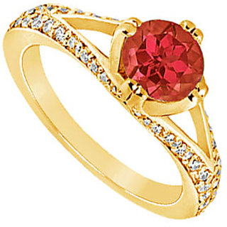 Lovely Ruby And Diamond Engagement Ring In 14K Yellow Gold