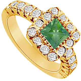 Appealing Emerald And Diamond Engagement Ring In 14K Yellow Gold