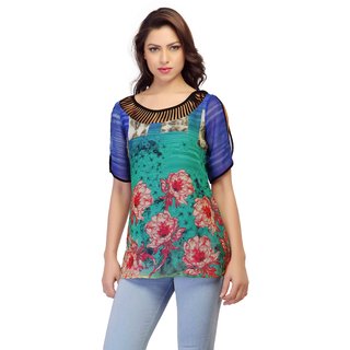 YAS D Georgette multicolor floral short top with split sleeves