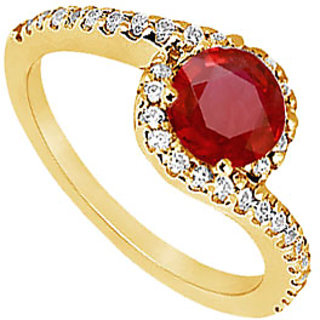 Lovebrightjewelry Ravishing 14K Yellow Gold Ruby & Diamond Engagement Ring-0.75 Ct
