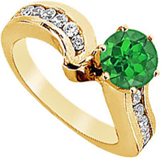 Lovebrightjewelry Trendy 14K Yellow Gold Emerald & Diamond Engagement Ring-1.50 Ct