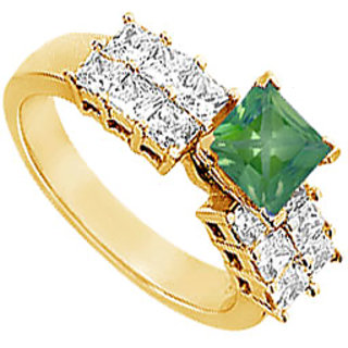 Lovebrightjewelry Trendy 14K Yellow Gold Emerald & Diamond Engagement Ring-1.75 Ct