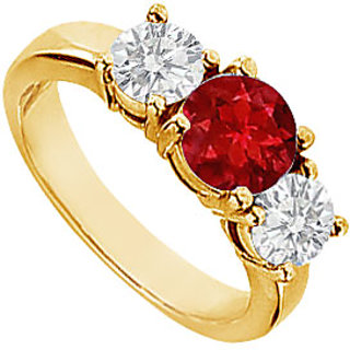 Lovebrightjewelry Dazzling 14K Yellow Gold Ruby & Diamond Engagement Ring-2.00 Ct