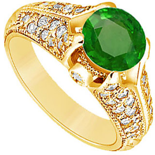 Lovebrightjewelry Lovely 14K Yellow Gold Emerald & Diamond Engagement Ring-1.00 Ct