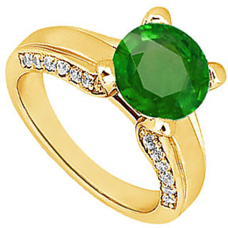 Lovebrightjewelry 14K Yellow Gold Pretty Emerald & Diamond Engagement Ring-1.00 Ct
