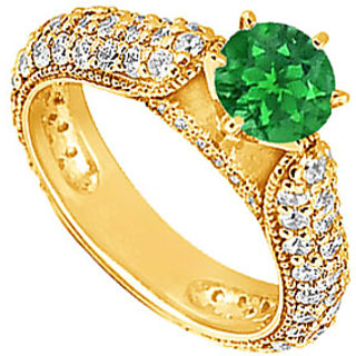 Lovebrightjewelry 14K Yellow Gold Emerald & Diamond Engagement Ring-1.50 Ct