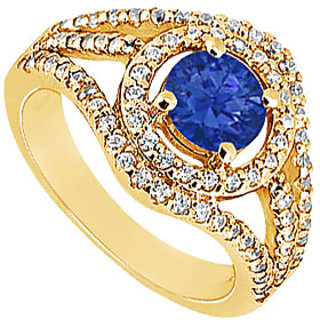 Lovebrightjewelry 14K Yellow Gold Sapphire & Diamond Swank Engagement Ring-1.25 Ct