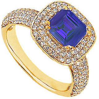 Lovebrightjewelry 14K Yellow Gold Chic Sapphire & Diamond Engagement Ring-1.50 Ct