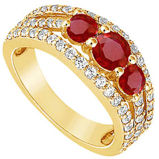 Lovebrightjewelry 14K Yellow Gold Ruby & Diamond Engagement Ring-2.25 Ct