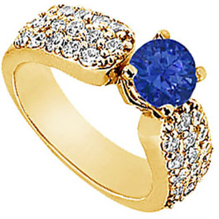 Lovebrightjewelry 14K Yellow Gold Sapphire & Diamond Nice Engagement Ring