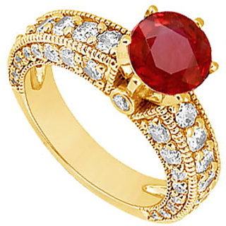 Lovebrightjewelry 14K Yellow Gold Ruby & Diamond Engagement Ring-2.00 Ct
