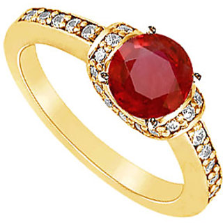 Lovebrightjewelry 14K Yellow Gold Ruby & Diamond Engagement Ring-1.25 Ct