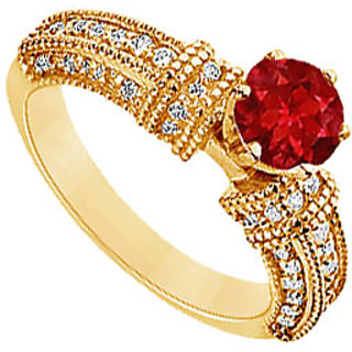 Lovebrightjewelry Chic 14K Yellow Gold Ruby & Diamond Engagement Ring-1.00 Ct