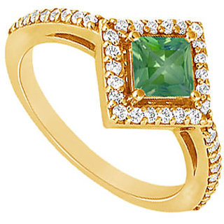 Lovebrightjewelry Trendy 14K Yellow Gold Emerald & Diamond Engagement Ring-1.00 Ct