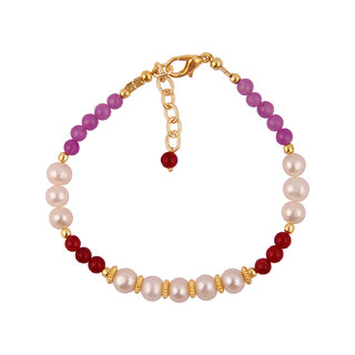 Pearlz Ocean Pink, White And Red Colored 7 inch Bracelet with Extension