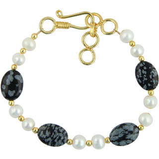                       Pearlz Ocean Black Snowflake And White Freshwater Pearl 7 inches Bracelet with Extension                                              