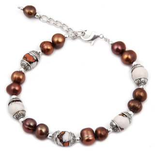                       Pearlz Ocean Ariel Fresh Water Pearl  Mosaic Beads 7.5 Inches Bracelet                                              