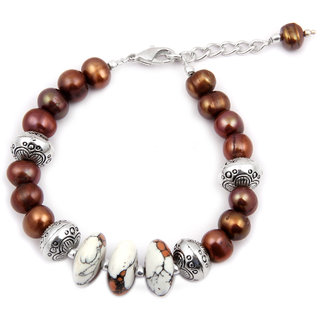                       Pearlz Ocean Electra Mosaic Beads  Fresh Water Pearl 7.5 Inch Bracelet                                              