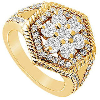 Pulchritudinous Diamond Flower Ring In 14K Yellow Gold