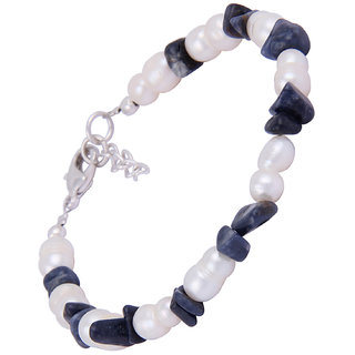 Pearlz Ocean Fashion Ivy Blue Sapphire Gemstone Beads  White Freshwater Pearl 7.5 Inches Bracelet