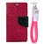 MERCURY Wallet Flip case Cover for Lenovo A1000 (PINK) With power bank usb cable