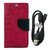 MERCURY Wallet Flip case Cover for  Micromax Canvas Spark Q380 (PINK) With Genuine USB Charging Data Cable