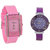 Sangho Combo Of Two Watches-Baby Pink Rectangular Dial Kawa And Purple Circular Dial Glory Watch