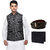CALIBRO Men's Cotton Grey Nehru Jacket with Belt  Wallet