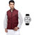 CALIBRO Men's Cotton Maroon Nehru Jacket with Wrist  Watch