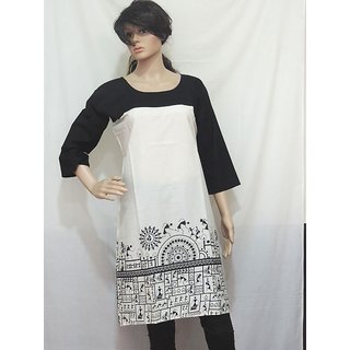 Shop White Color Cotton Warli Printed Kurti Online Shopclues