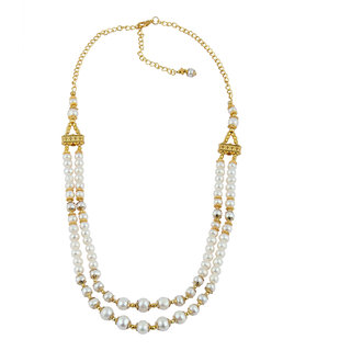                       Pearlz Ocean 22 Inches White Fresh Water Pearl Two Strands Necklace                                              