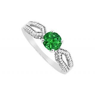 Admirable Emerald And Diamond Engagement Ring With 14K White Gold Design 2