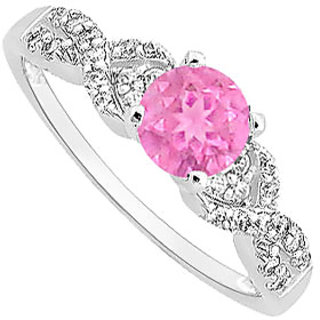 Comely Pink Sapphire And Diamond Engagement Ring With 14K White Gold Design 2