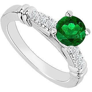 Excellent With 14K White Gold Emerald And Diamond Engagement Ring