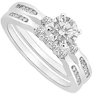 Lovely Diamond Engagement Ring With Wedding Band Set With 14K White Gold