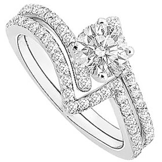 Shapely Diamond Engagement Ring With Wedding Band Set With 14K White Gold