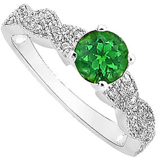 Ravishing Emerald And Diamond Engagement Ring With 14K White Gold