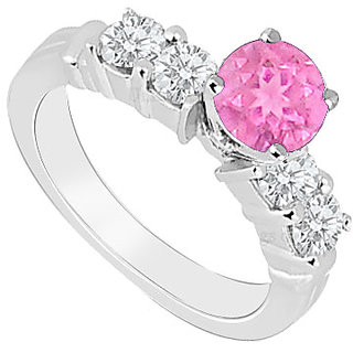 Superb With 14K White Gold Pink Sapphire And Diamond Engagement Ring