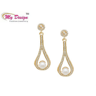 Designer Pearl Stone Rose Gold Plated Hanging Earrings By My Designer Pearl Stone Rose Gold Plated Hanging Earrings By My Design
