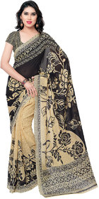 Kashvi Sarees Faux Georgette Black-Cream  Multi Colored Printed Saree With Blouse Piece (10861)
